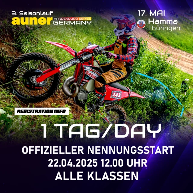 REGISTRATION FÜR LAUF 3 IN HAMMA AB MORGEN 12.00 UHR

Der MSC Hamma plant ein großes Rennwochenende für die ganze Familie. Mehr Infos folgen im Laufe der Woche.

Foto: @michel238pic  #hardenduroseriesgermany @msc_hamma @auner_official